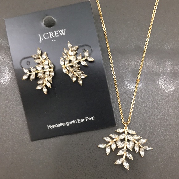 J. Crew Crystal Leaves Necklace and Earrings Set - Picture 2 of 6